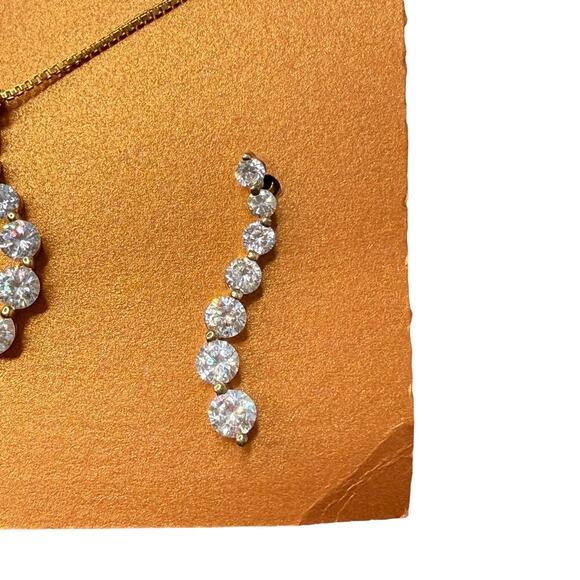 Cubic Zirconia CZ Pendant Chain Gold Tone Necklace 16" +2 earrings - Picture 6 of 7